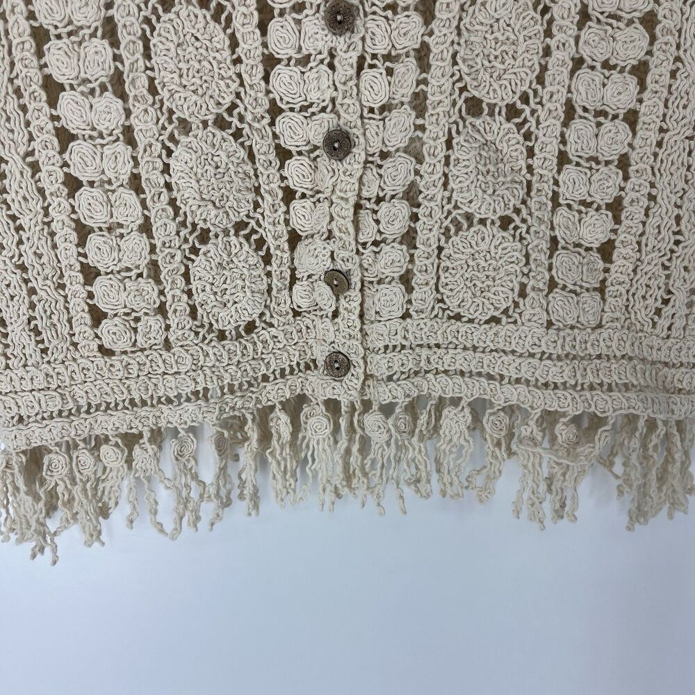 Rebellion Vest Size Small Ivory Crochet Fringe Boho Hippie Festival Cottagecore - Picture 3 of 9